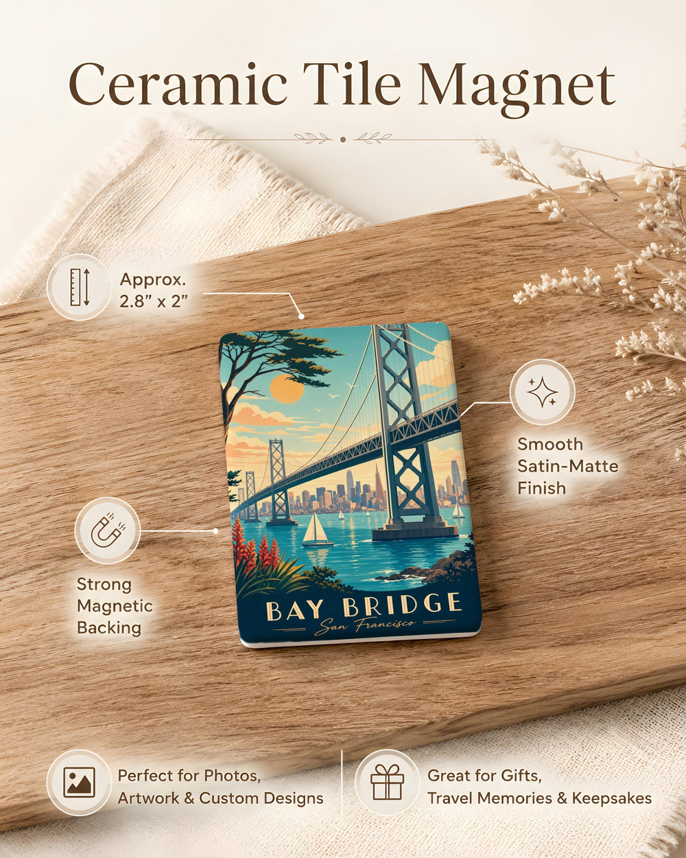 San Francisco Bay Bridge Fridge Magnet, California Landmark Souvenir, Bay Bridge Travel Gift, SF Waterfront Magnet