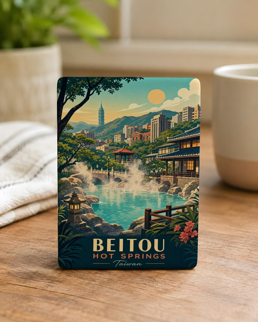 Beitou Hot Springs Fridge Magnet, Taiwan Hot Spring Souvenir Magnet, Beitou Taipei Travel Landmark Magnet