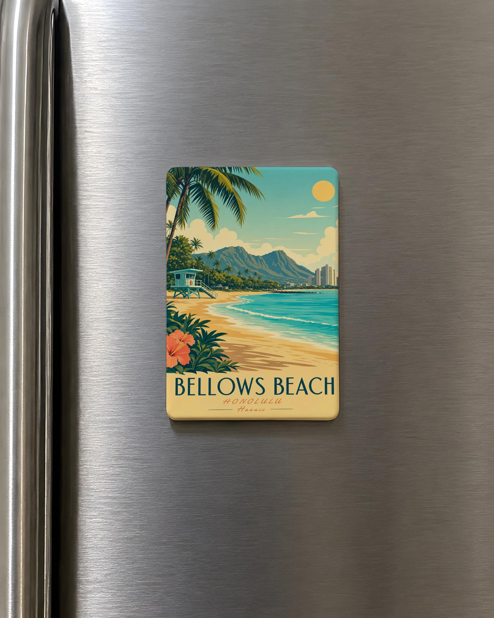 Bellows Beach Fridge Magnet, Hawaii Beach Souvenir Magnet, Coastal Ocean Shoreline Travel Keepsake Magnet