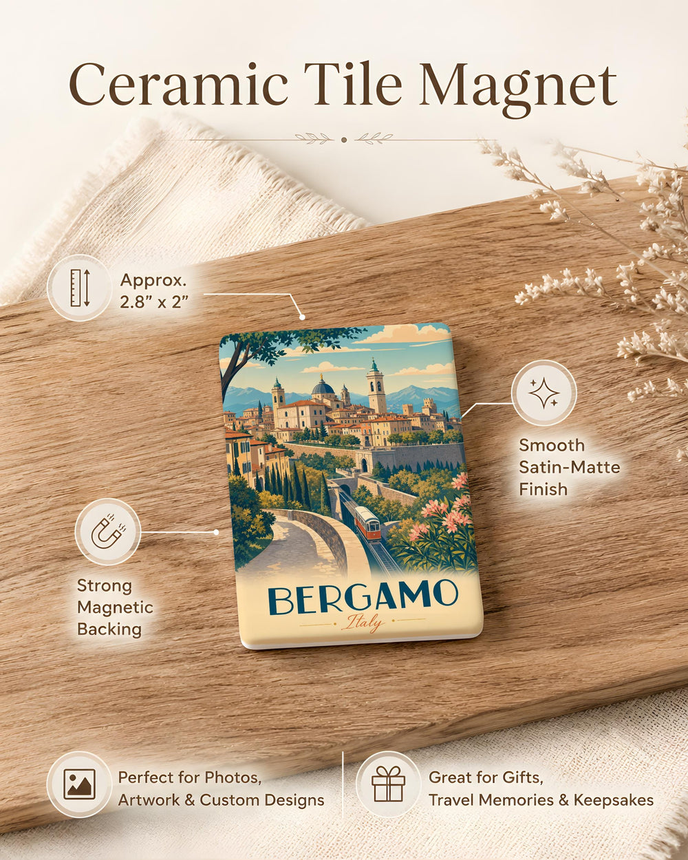 Bergamo Italy Fridge Magnet, Bergamo Souvenir Magnet, Italy Travel Gift, Bergamo City Landmark Keepsake Magnet