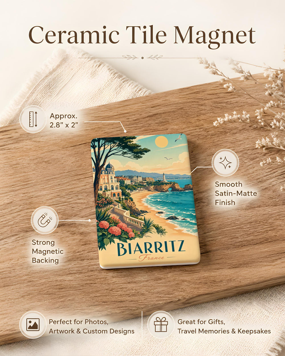 Biarritz France Fridge Magnet, Biarritz Souvenir Magnet, French Basque Coast Travel Gift, Biarritz Vacation Keepsake