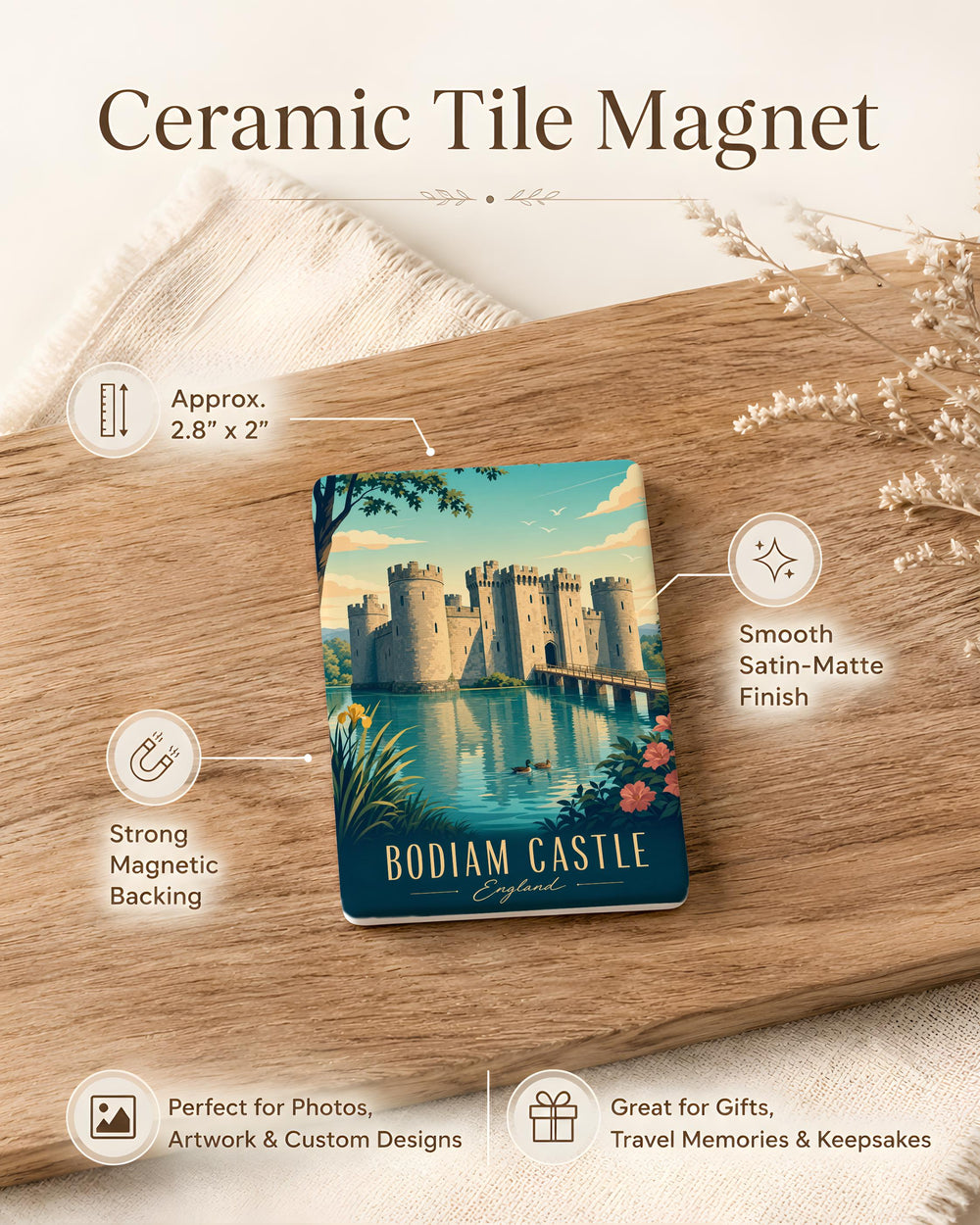 Bodiam Castle Fridge Magnet, England Medieval Fortress Landmark Souvenir Magnet, Historic Castle Kitchen Decor Gift