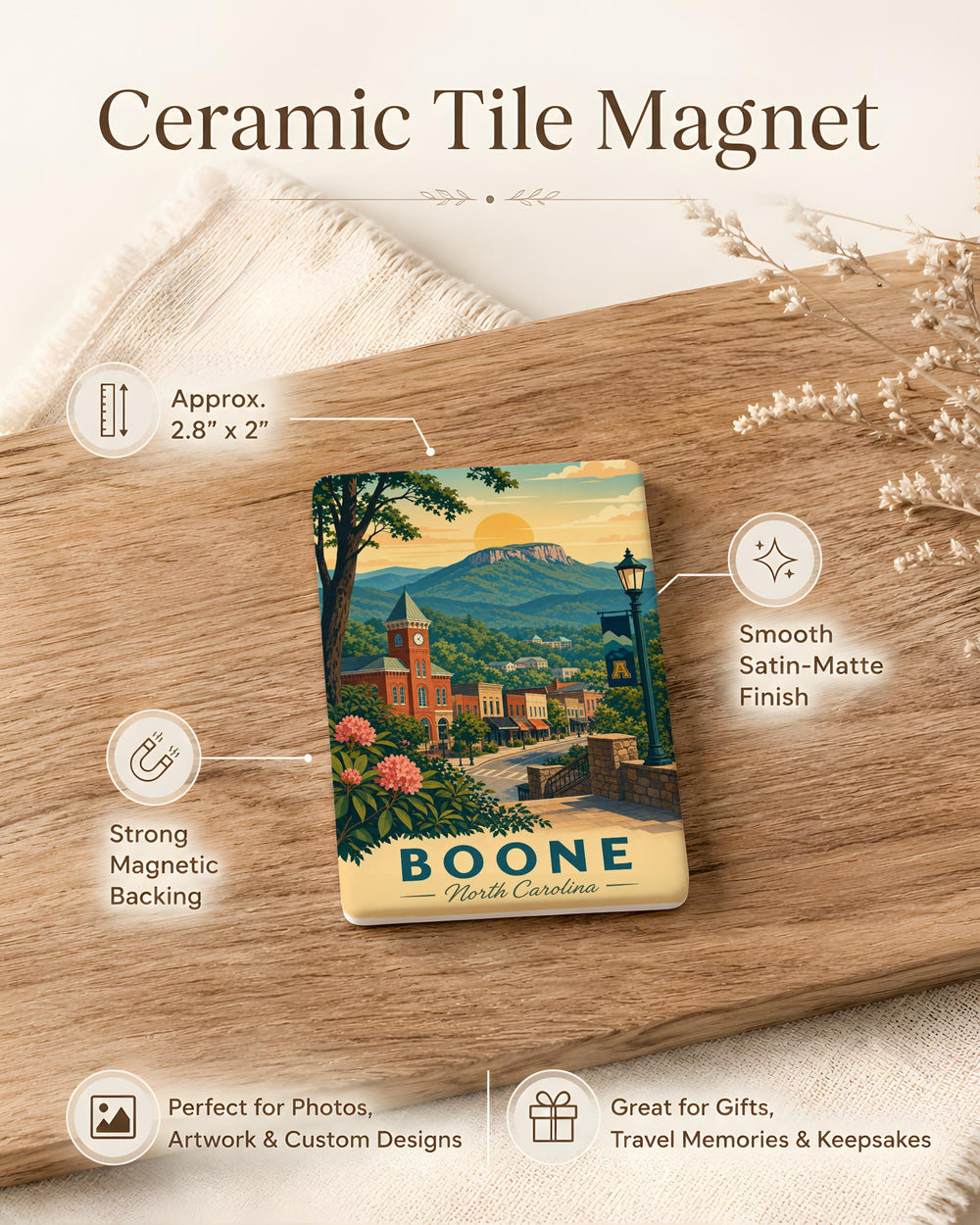 Boone North Carolina Fridge Magnet, Boone NC Souvenir Magnet, Blue Ridge Mountains Travel Gift, Appalachian Mountain Town Keepsake