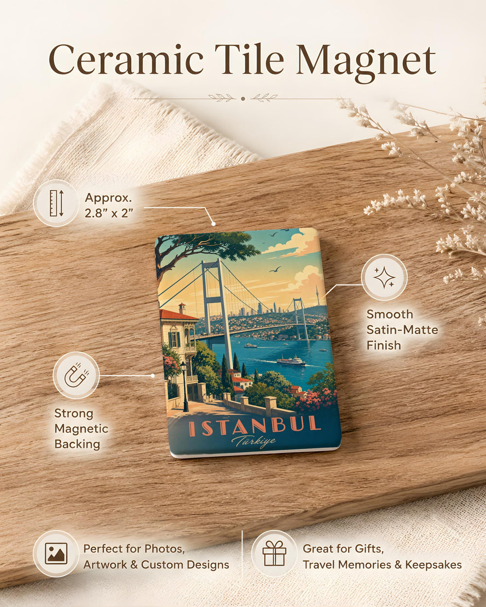 Bosphorus Bridge Fridge Magnet, Istanbul Turkey Landmark Souvenir, Strait Crossing Travel Gift, Cityscape Keepsake Magnet