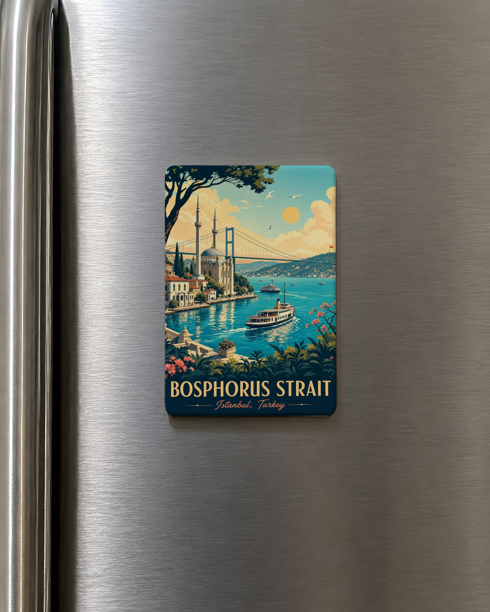 Bosphorus Strait Fridge Magnet, Istanbul Turkey Landmark Souvenir, Scenic Waterway Travel Gift, Turkish City Keepsake