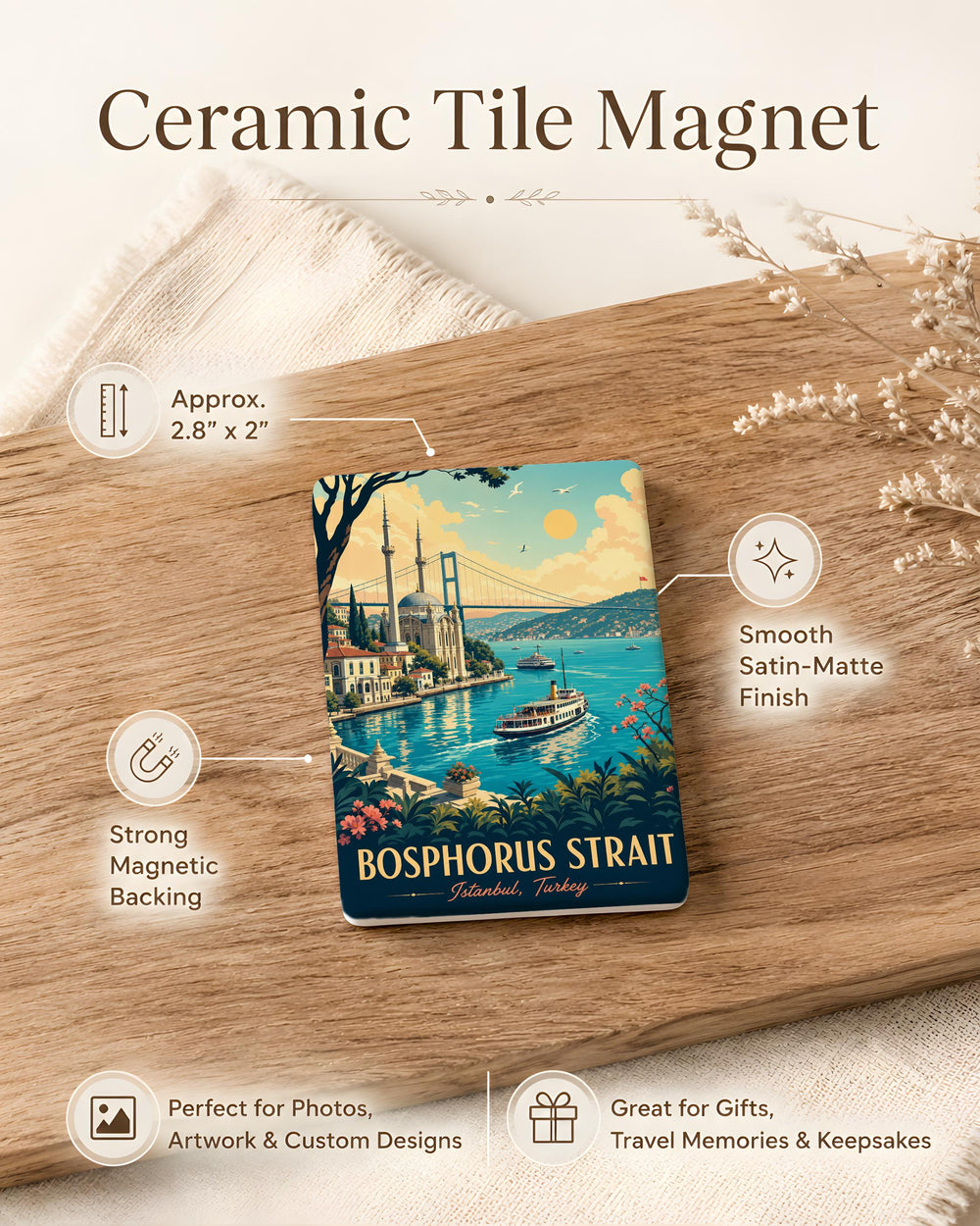 Bosphorus Strait Fridge Magnet, Istanbul Turkey Landmark Souvenir, Scenic Waterway Travel Gift, Turkish City Keepsake