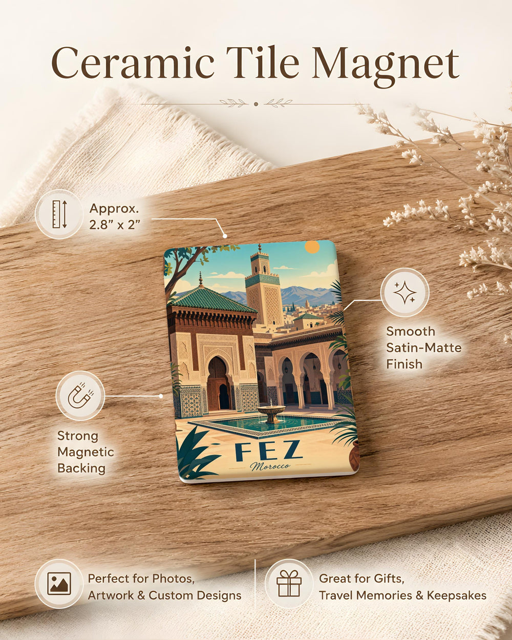 Bou Inania Madrasa Fridge Magnet, Fez Morocco Landmark Souvenir Magnet, Islamic Architecture Travel Gift, Moroccan Decor Magnet