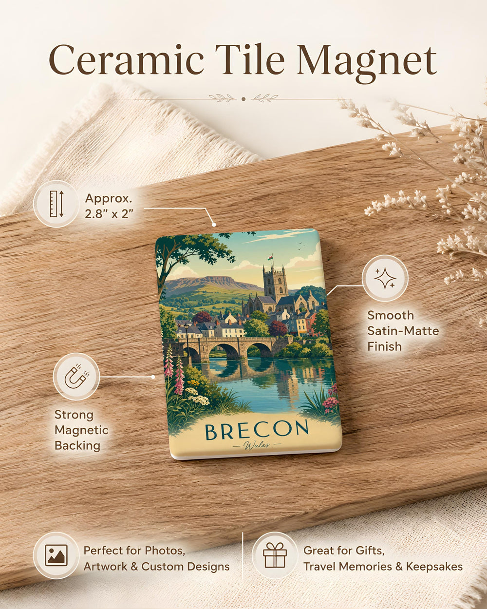 Brecon Wales Fridge Magnet, Brecon Beacons Souvenir Magnet, Wales Travel Keepsake, Welsh Town Landmark Refrigerator Magnet