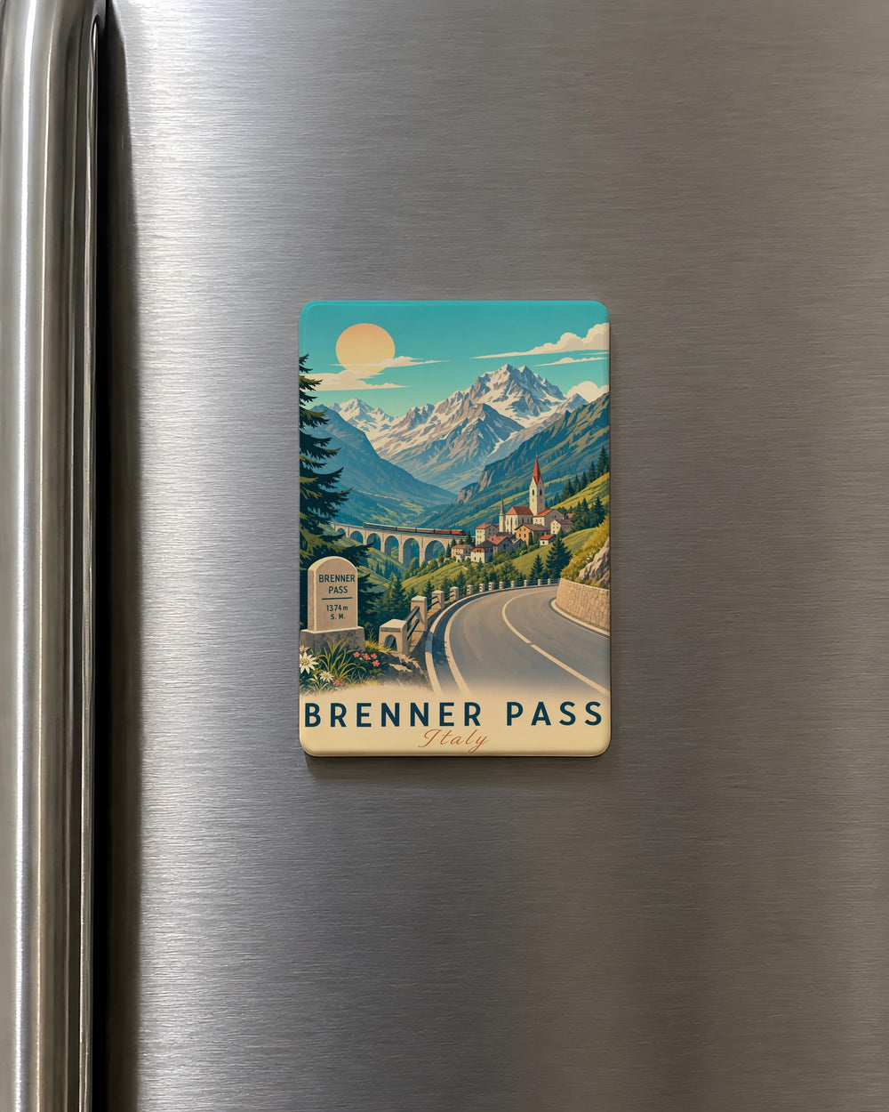 Brenner Pass Fridge Magnet, Alpine Mountain Pass Landmark Souvenir Magnet, Austria Italy Border Travel Keepsake Magnet