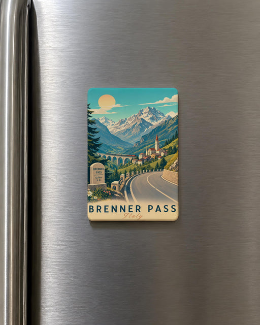 Brenner Pass Fridge Magnet, Alpine Mountain Pass Landmark Souvenir Magnet, Austria Italy Border Travel Keepsake Magnet