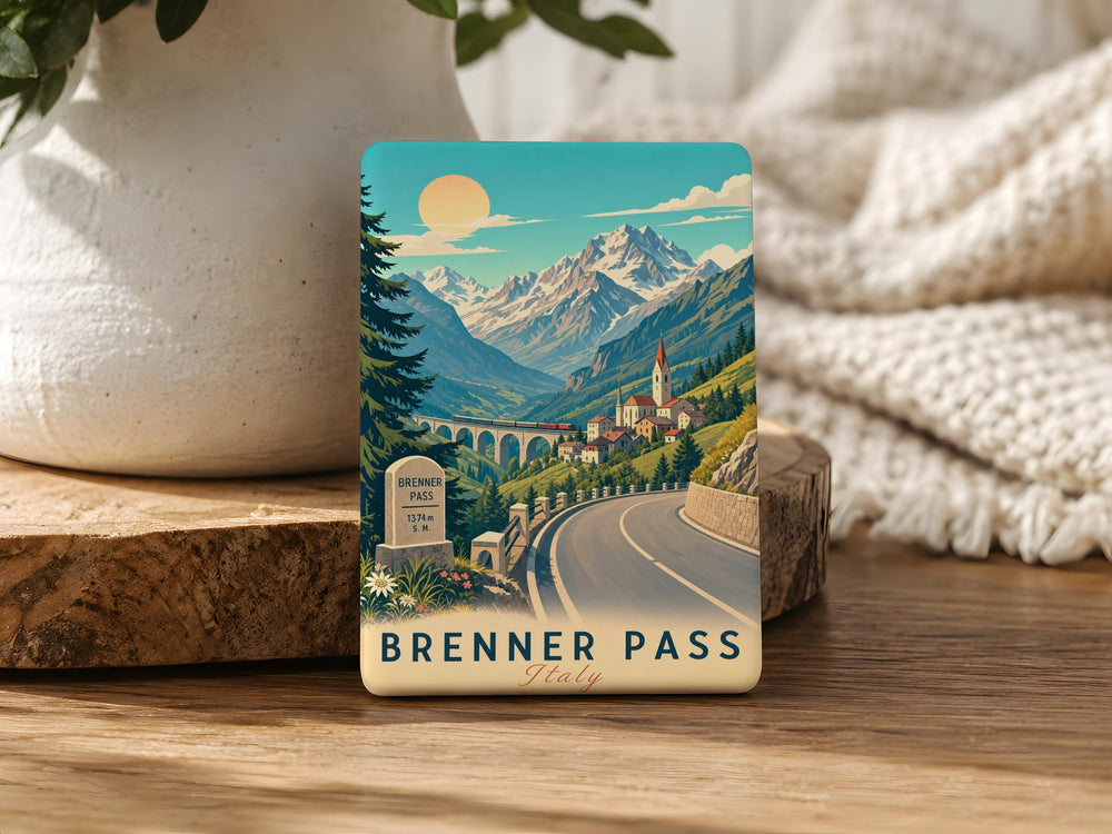 Brenner Pass Fridge Magnet, Alpine Mountain Pass Landmark Souvenir Magnet, Austria Italy Border Travel Keepsake Magnet