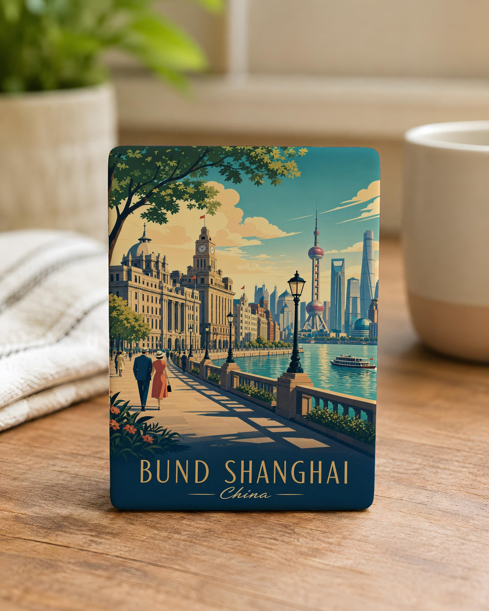 Shanghai The Bund Fridge Magnet, Huangpu River Waterfront Skyline Souvenir Magnet, Shanghai China Travel Gift Magnet