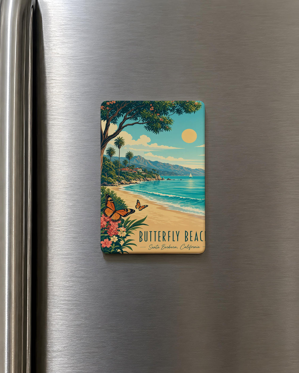 Butterfly Beach Fridge Magnet, Coastal Butterfly Seaside Souvenir Magnet, Beach Lover Refrigerator Magnet