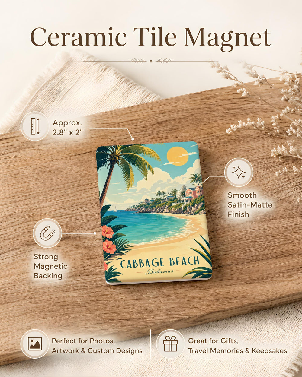 Cabbage Beach Fridge Magnet, Nassau Bahamas Beach Souvenir Magnet, Coastal Vacation Travel Keepsake Magnet