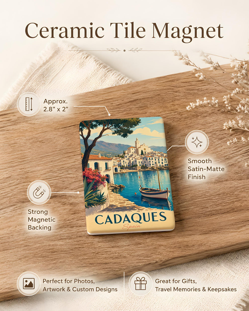 Cadaques Spain Fridge Magnet, Cadaqués Coastal Town Souvenir Magnet, Catalonia Travel Gift, Mediterranean Seaside Keepsake