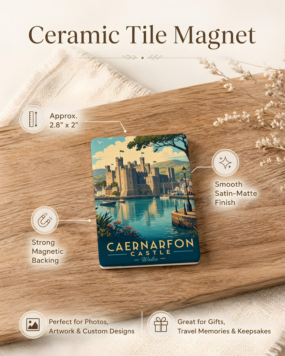 Caernarfon Castle Fridge Magnet, Wales Castle Souvenir Magnet, Historic Fortress Landmark Refrigerator Magnet