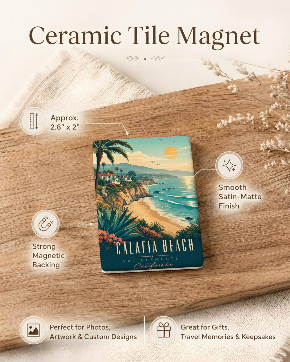 Calafia Beach Fridge Magnet, California Coastal Beach Souvenir Magnet, Oceanside Shoreline Travel Keepsake Magnet
