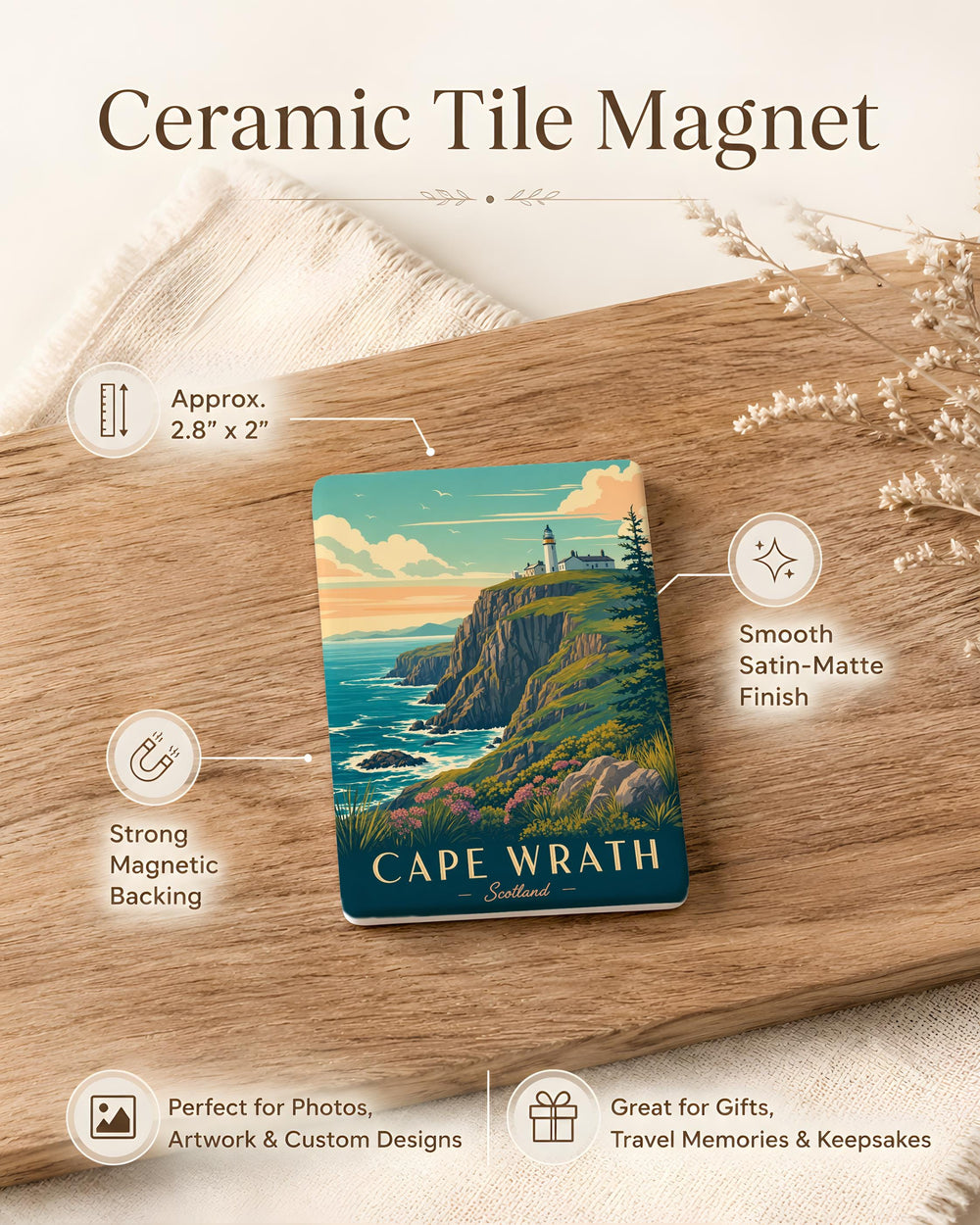Cape Wrath Fridge Magnet, Scotland Coastal Landmark Souvenir Magnet, Cape Wrath Lighthouse & Cliffs Travel Keepsake Magnet