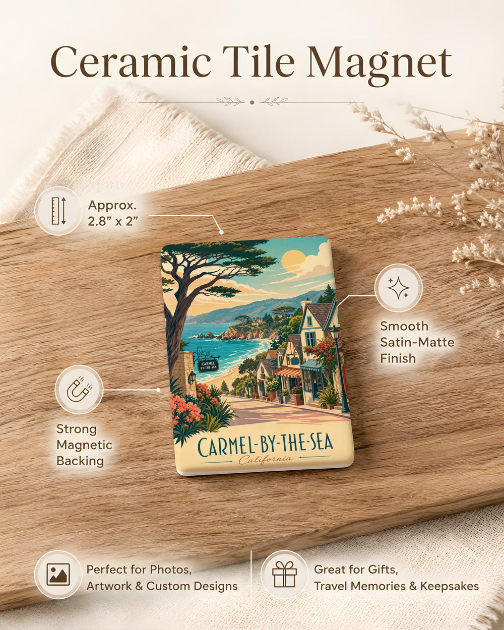 Carmel-by-the-Sea California Fridge Magnet, Carmel CA Souvenir Magnet, Coastal Town Travel Keepsake Refrigerator Magnet