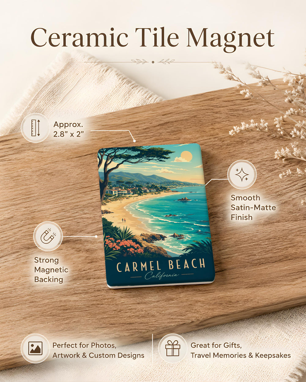 Carmel Beach Fridge Magnet, Carmel-by-the-Sea California Coastal Beach Souvenir Magnet, Ocean Shoreline Travel Gift