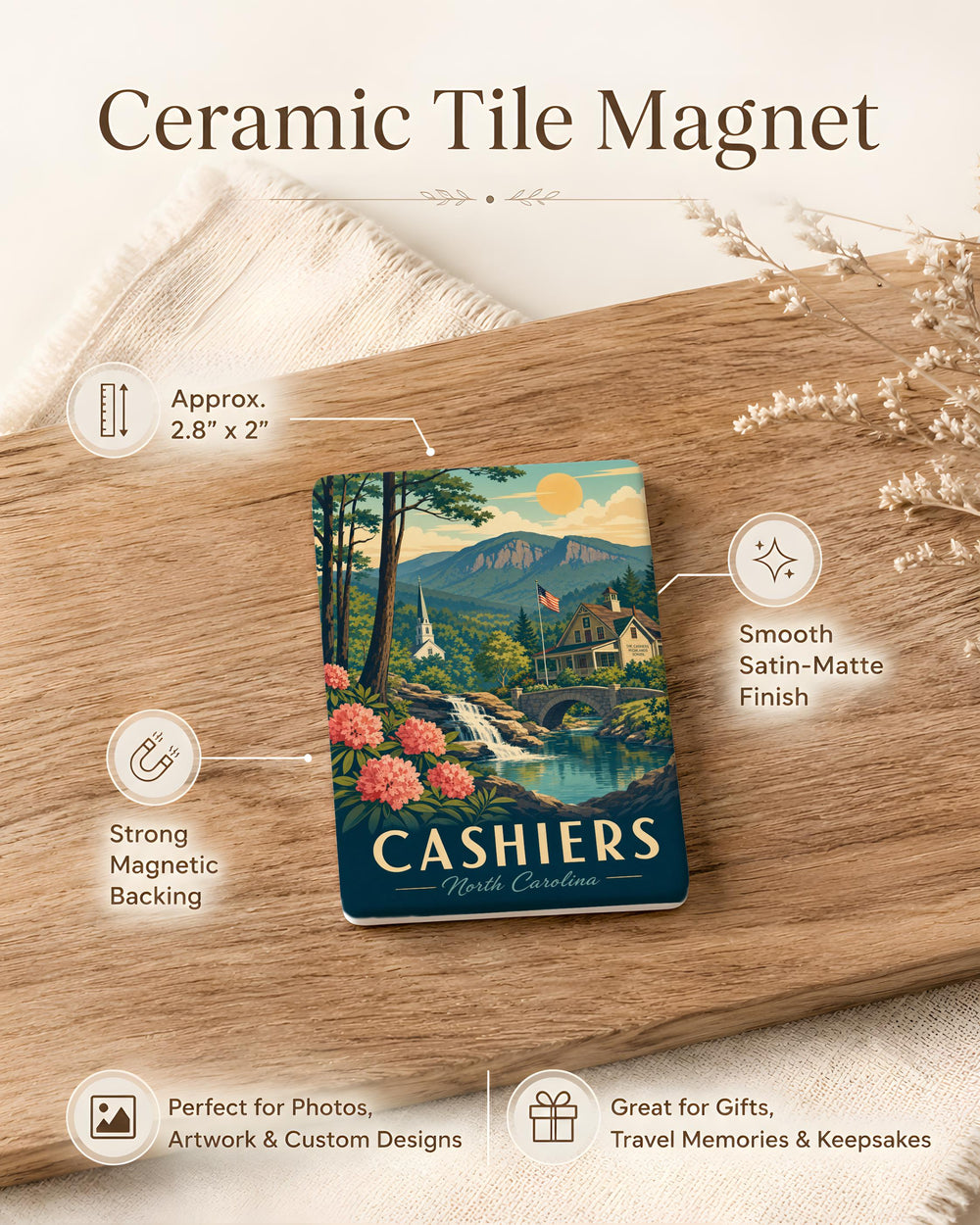 Cashiers North Carolina Fridge Magnet, Cashiers NC Souvenir Magnet, Blue Ridge Mountains Travel Gift, North Carolina Keepsake Magnet