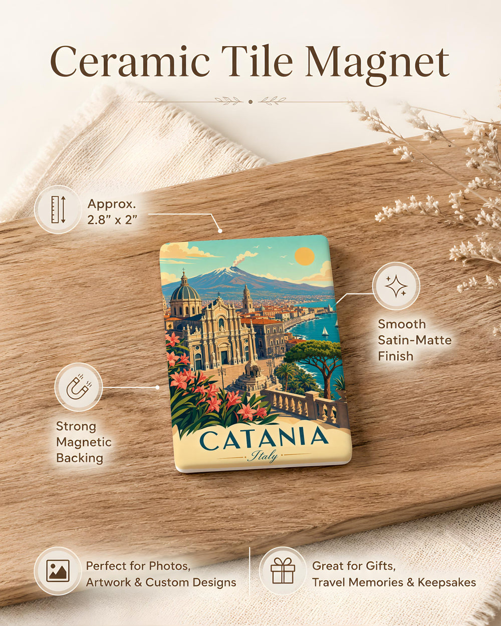 Catania Italy Fridge Magnet, Sicily Souvenir Magnet, Catania Travel Gift, Italian City Landmark Magnet, Vacation Keepsake