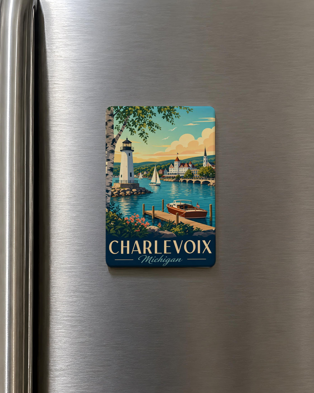 Charlevoix Michigan Fridge Magnet, Charlevoix MI Souvenir Magnet, Lake Michigan Travel Gift, Northern Michigan Keepsake Magnet
