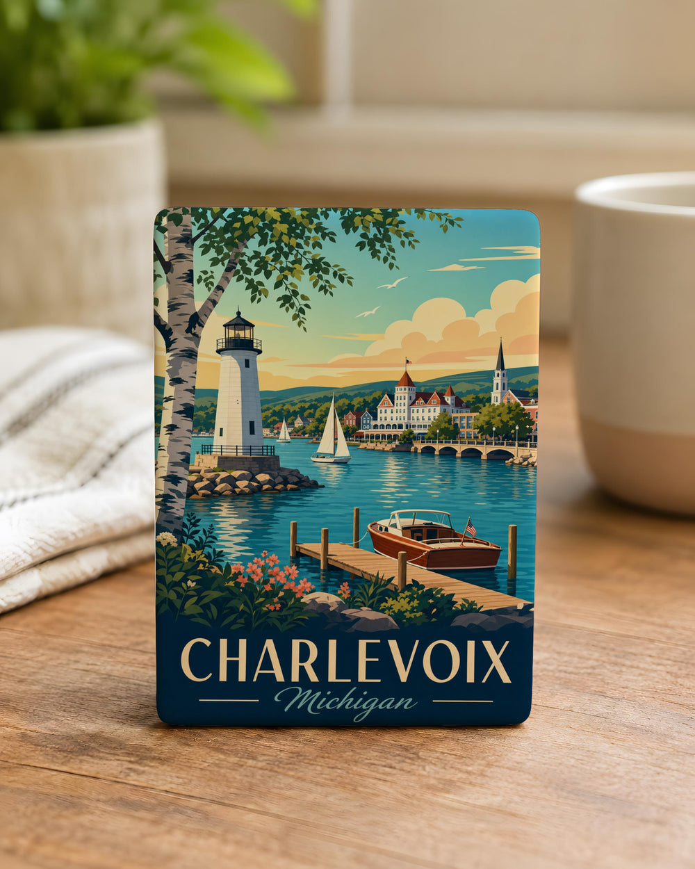 Charlevoix Michigan Fridge Magnet, Charlevoix MI Souvenir Magnet, Lake Michigan Travel Gift, Northern Michigan Keepsake Magnet