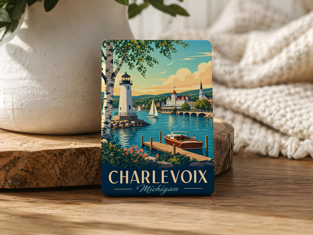 Charlevoix Michigan Fridge Magnet, Charlevoix MI Souvenir Magnet, Lake Michigan Travel Gift, Northern Michigan Keepsake Magnet