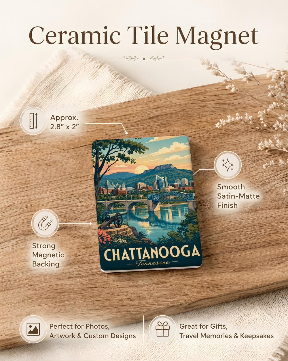 Chattanooga Tennessee Fridge Magnet, Chattanooga Souvenir Magnet, Tennessee Travel Gift, Chattanooga Landmark Keepsake Magnet