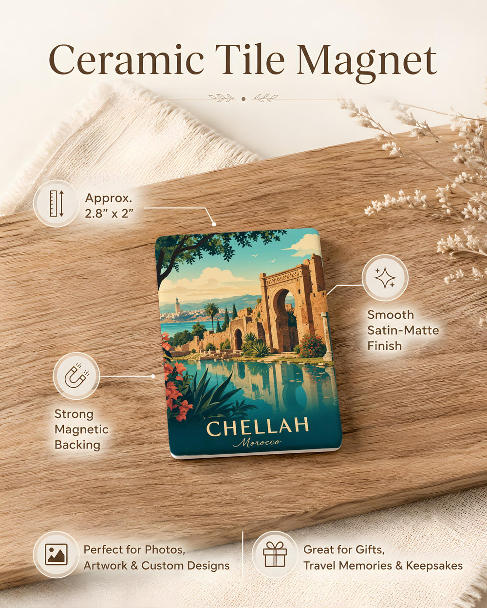 Chellah Magnet, Chellah Necropolis Rabat Morocco Fridge Magnet, Historic Ruins & Ancient Gardens Souvenir Magnet