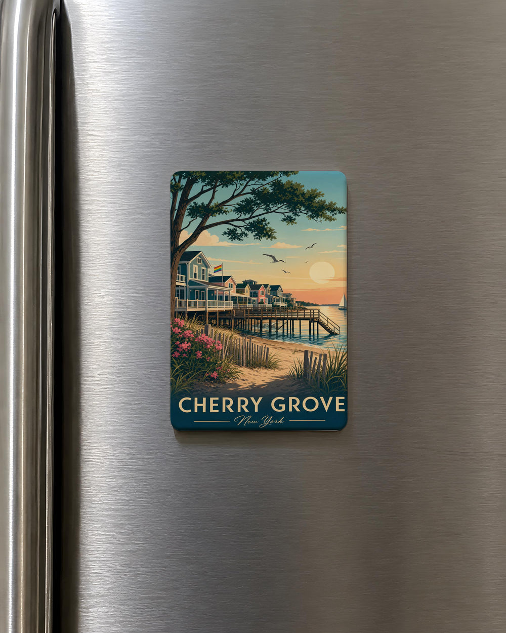 Cherry Grove NY Fridge Magnet, Fire Island New York Souvenir Magnet, Beach Town Travel Gift, Coastal Getaway Keepsake
