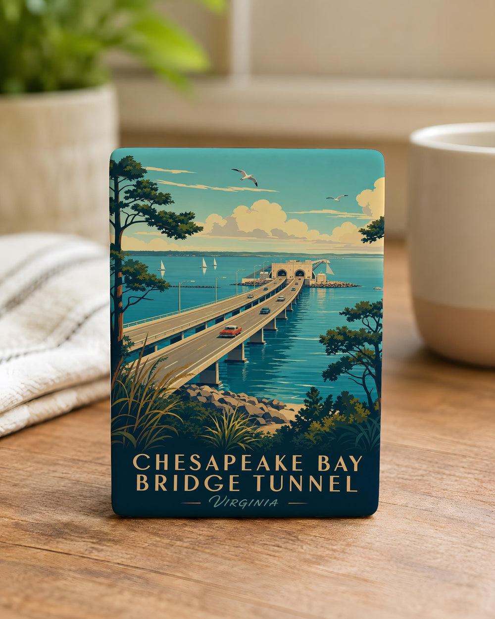 Chesapeake Bay Bridge-Tunnel Fridge Magnet, Virginia Coastal Landmark Souvenir, Bridge and Tunnel Travel Keepsake Magnet