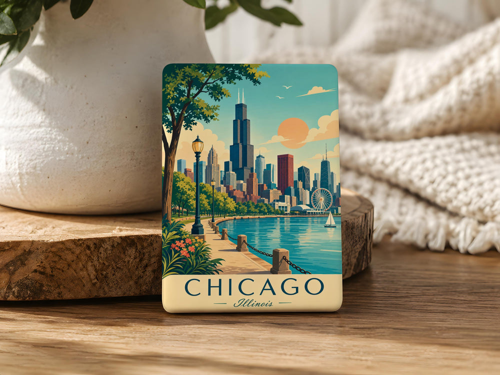 Chicago Illinois Fridge Magnet, Chicago Skyline Souvenir Magnet, Windy City Travel Gift, Illinois Refrigerator Magnet