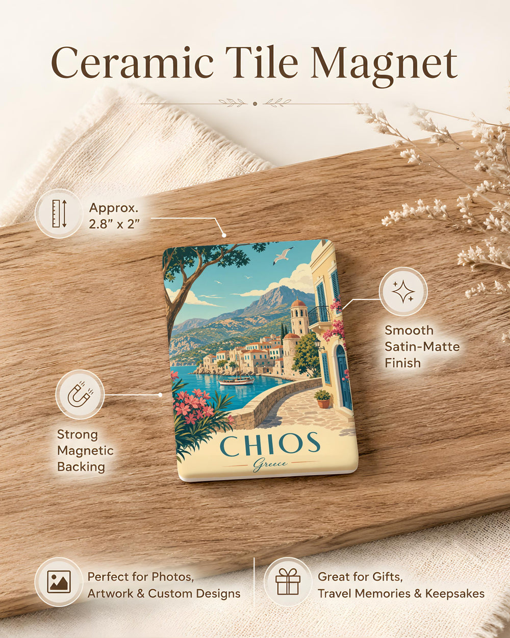Chios Greece Fridge Magnet, Chios Island Souvenir Magnet, Greek Island Travel Keepsake, Aegean Sea Vacation Gift