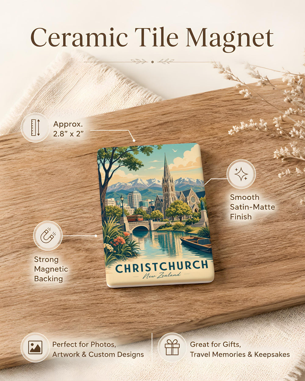 Christchurch New Zealand Fridge Magnet, Christchurch Souvenir Magnet, New Zealand Travel Gift, Christchurch Landmark Magnet