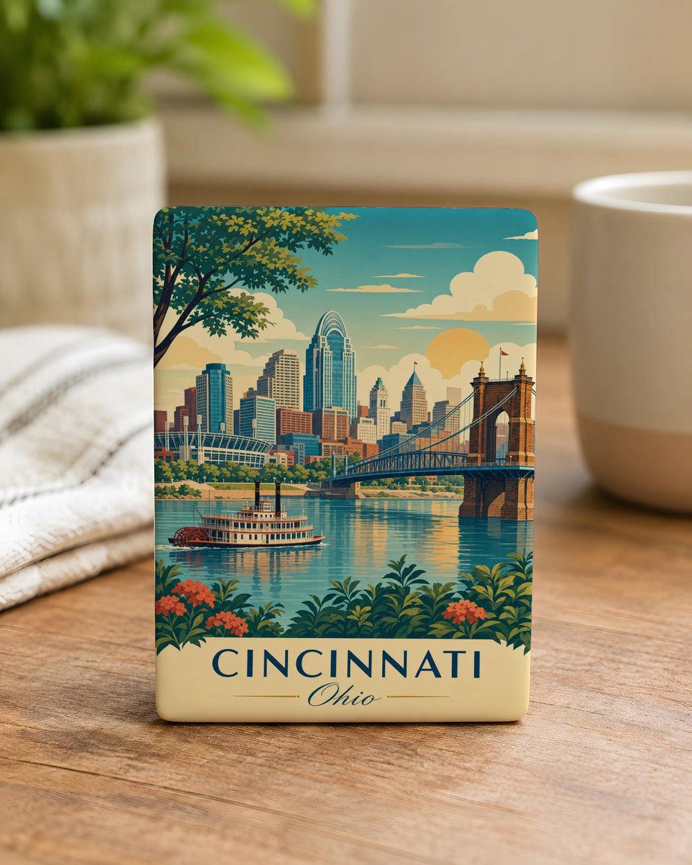 Cincinnati Ohio Fridge Magnet, Cincinnati Skyline Souvenir Magnet, Ohio Travel Gift, Cincinnati Landmark Refrigerator Magnet