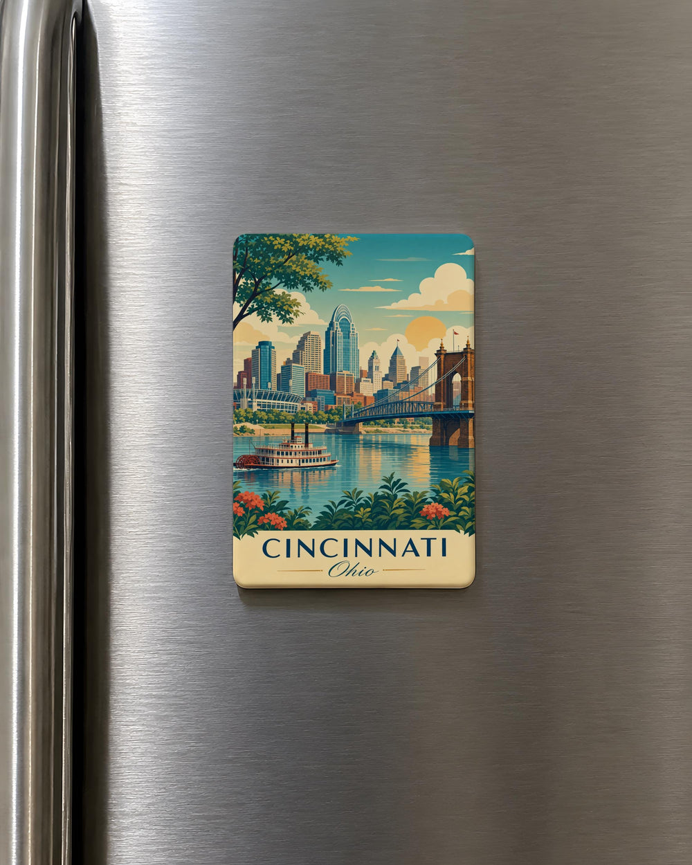 Cincinnati Ohio Fridge Magnet, Cincinnati Skyline Souvenir Magnet, Ohio Travel Gift, Cincinnati Landmark Refrigerator Magnet