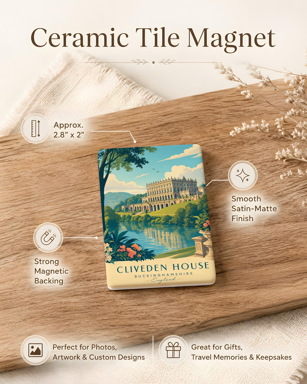 Cliveden House Fridge Magnet, Historic English Country House Landmark Souvenir Magnet, Berkshire Estate Travel Keepsake Magnet