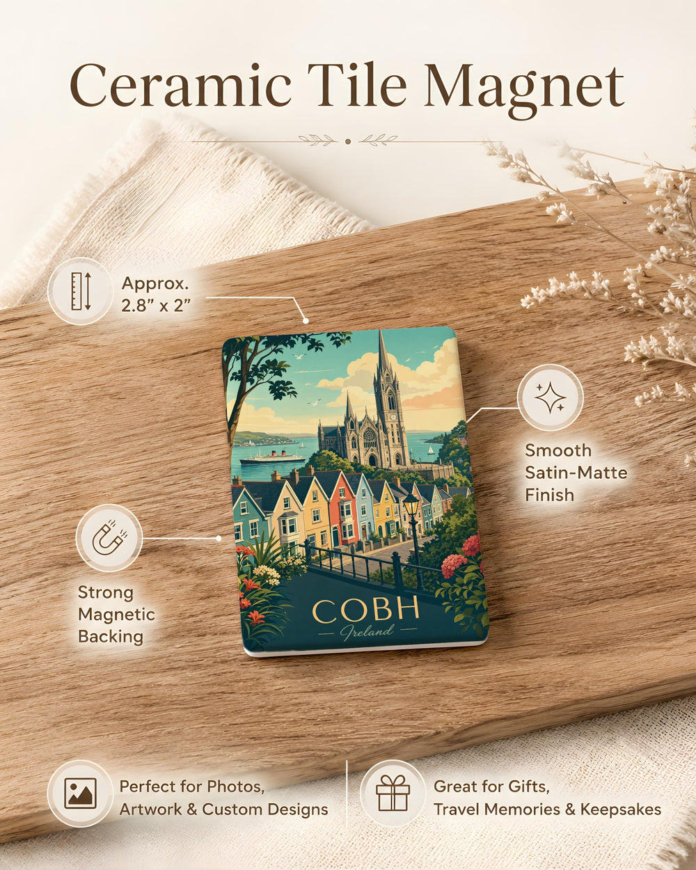 Cobh Ireland Fridge Magnet, Cobh Harbor Travel Souvenir Magnet, Irish Coastal Town Kitchen Magnet, Ireland Gift