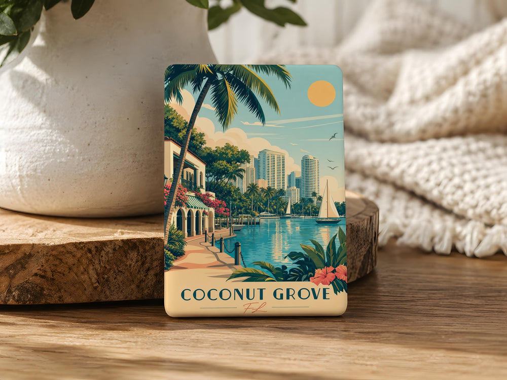 Coconut Grove FL Fridge Magnet, Miami Florida Souvenir Magnet, Coconut Grove Neighborhood Travel Gift, Florida Keepsake Magnet