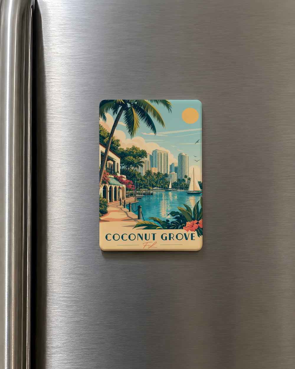 Coconut Grove FL Fridge Magnet, Miami Florida Souvenir Magnet, Coconut Grove Neighborhood Travel Gift, Florida Keepsake Magnet
