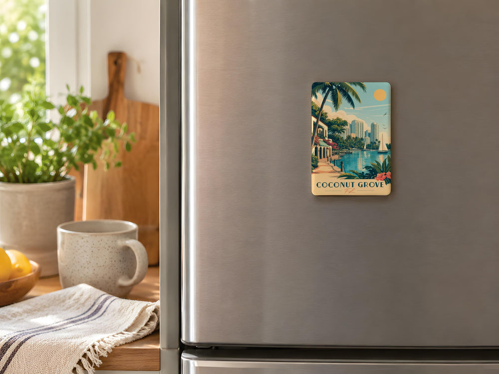 Coconut Grove FL Fridge Magnet, Miami Florida Souvenir Magnet, Coconut Grove Neighborhood Travel Gift, Florida Keepsake Magnet