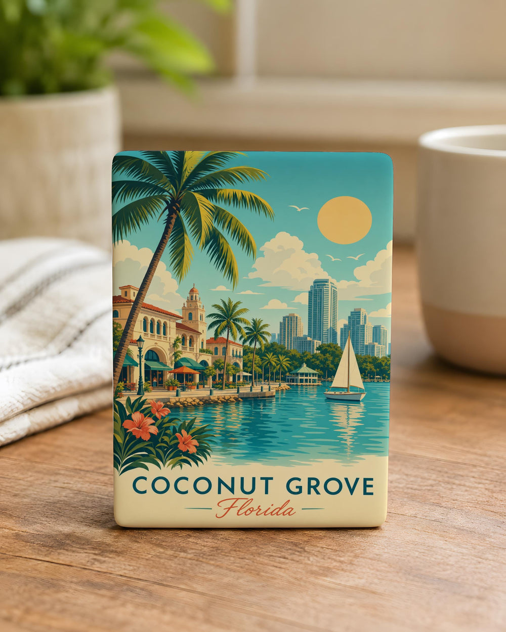 Coconut Grove Florida Fridge Magnet, Coconut Grove Miami Souvenir Magnet, Florida Travel Gift, Coastal Neighborhood Keepsake Magnet