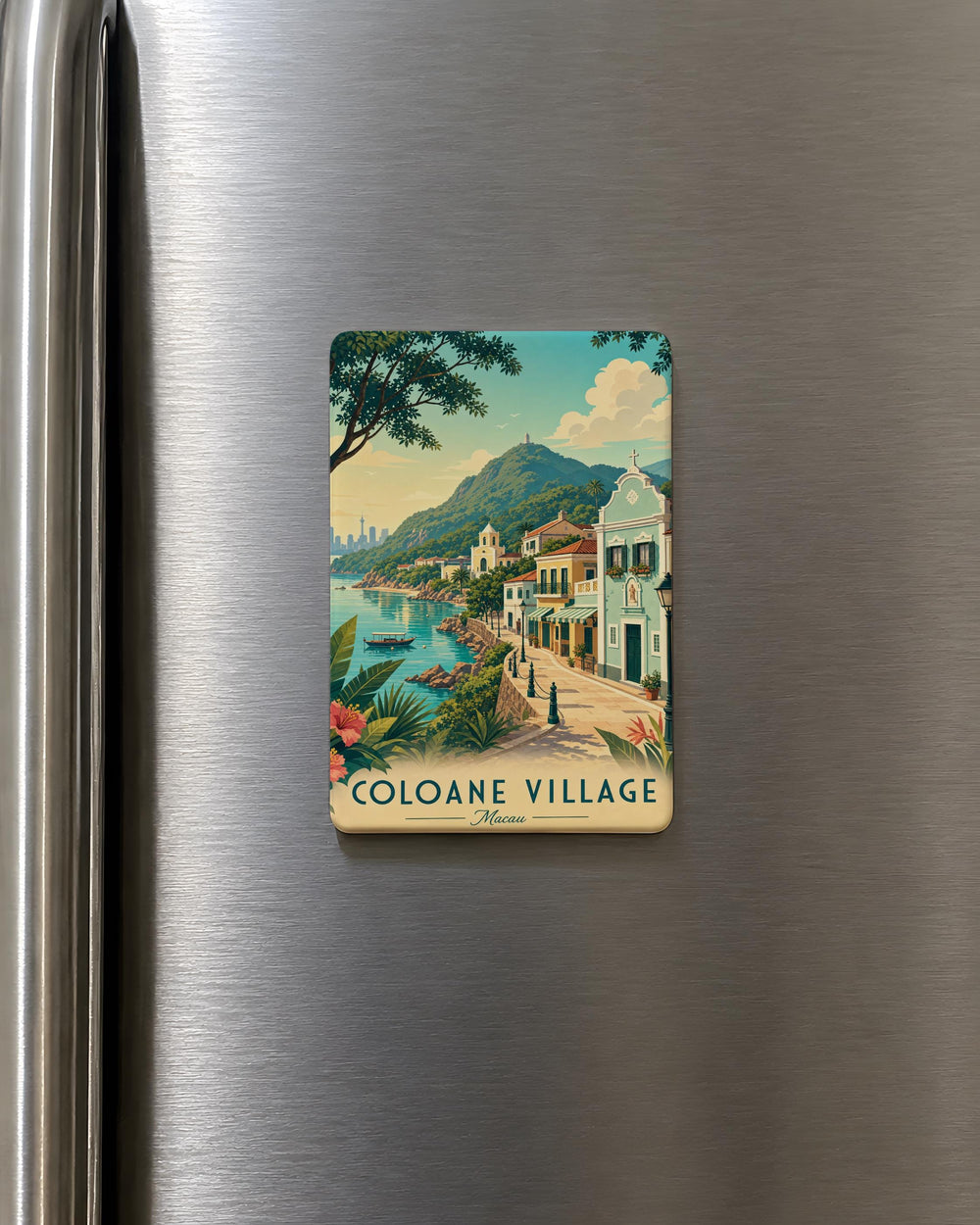 Coloane Village Fridge Magnet, Coloane Macau Landmark Souvenir, Village Street Scene Travel Keepsake Magnet