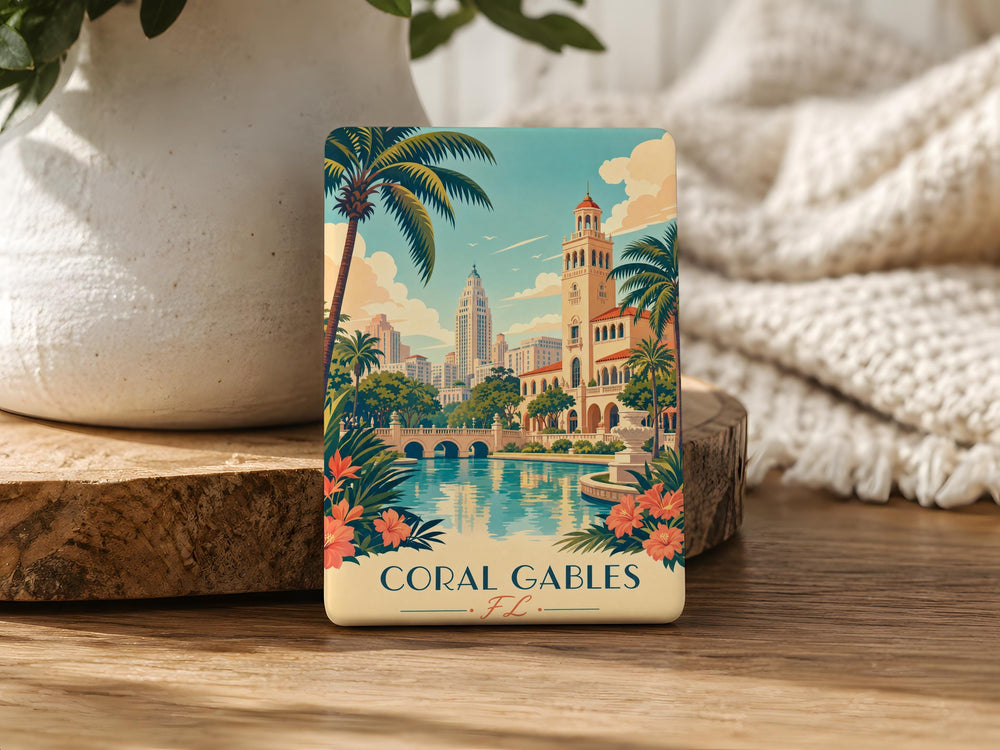 Coral Gables FL Fridge Magnet, Florida Souvenir Magnet, Coral Gables Travel Gift, City Landmark Keepsake Magnet
