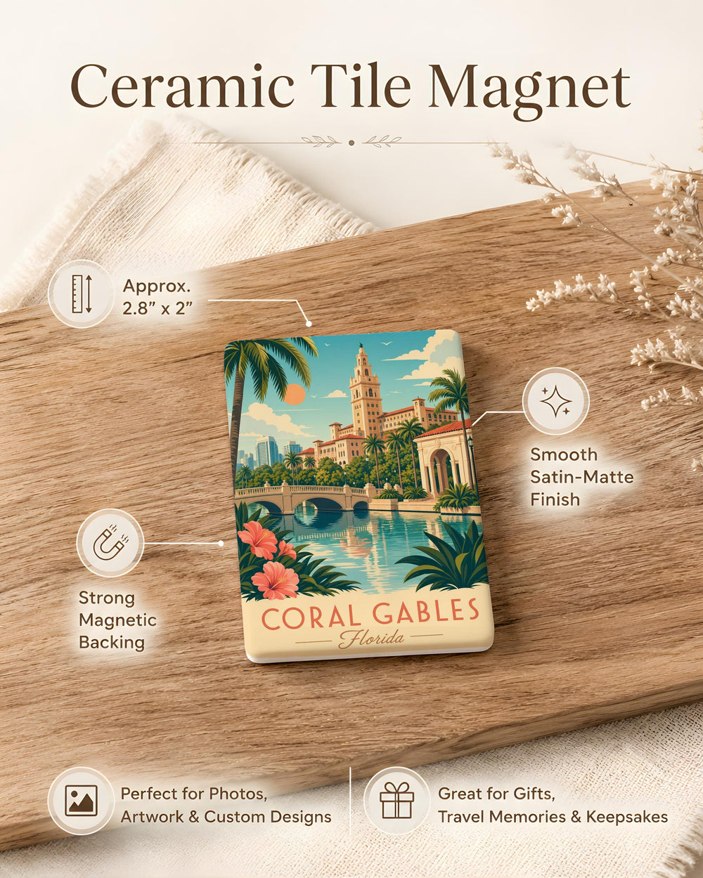 Coral Gables Florida Fridge Magnet, Coral Gables Souvenir Magnet, Florida Travel Gift, Coral Gables Landmark Keepsake