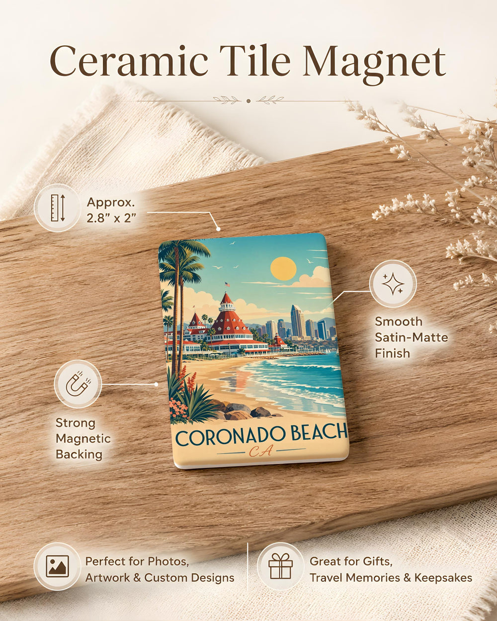 Coronado Beach California Fridge Magnet, Coronado Island CA Souvenir Magnet, San Diego Beach Travel Keepsake Gift