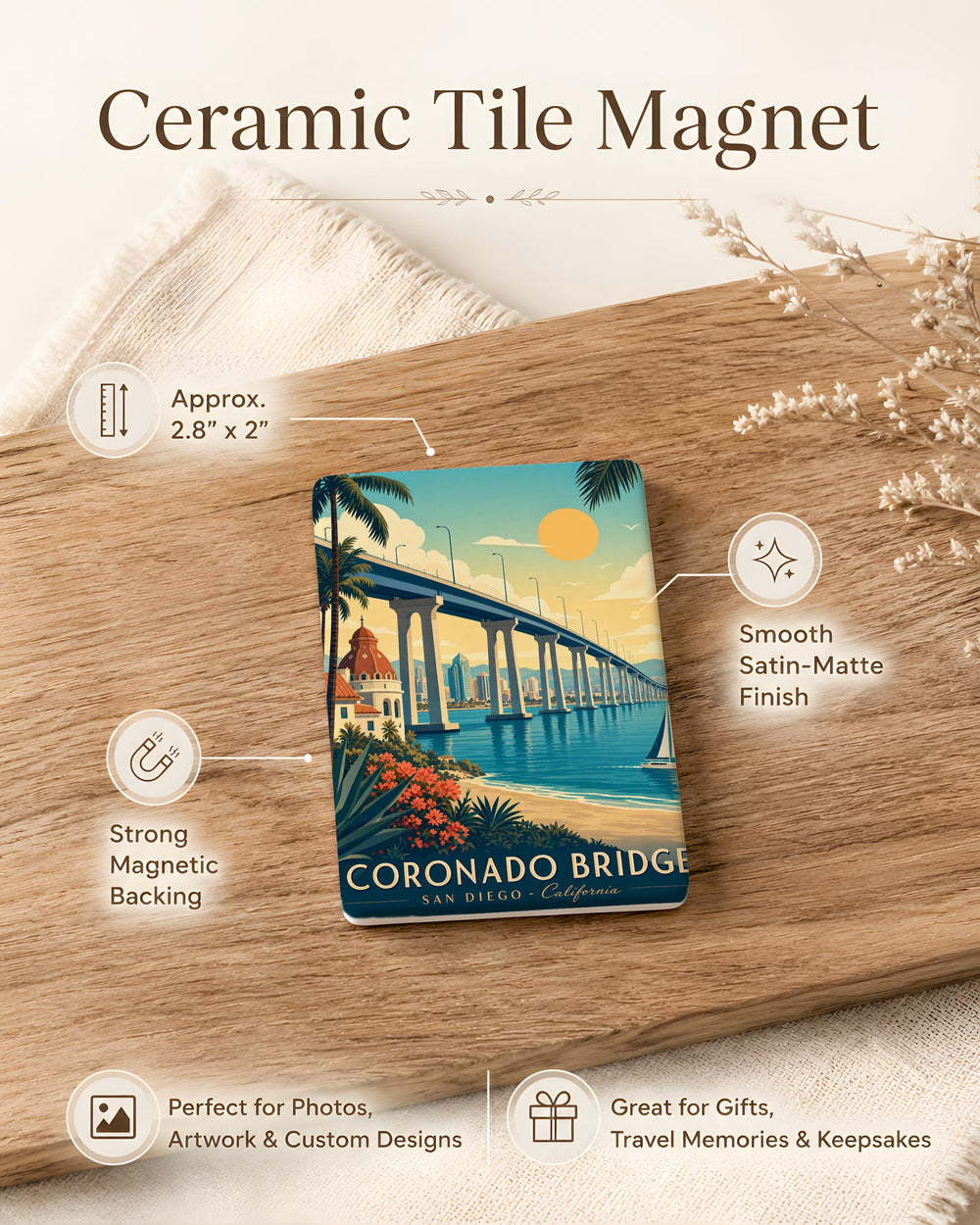 Coronado Bridge Fridge Magnet, San Diego California Landmark Souvenir, Coastal Travel Gift, Bay Bridge Keepsake