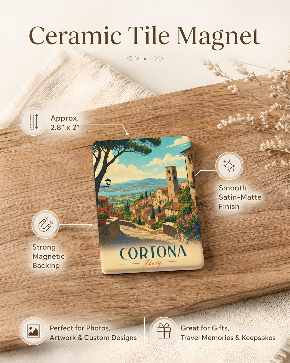 Cortona Italy Fridge Magnet, Tuscany Travel Souvenir, Cortona Town Landmark Magnet, Italian Vacation Keepsake Gift